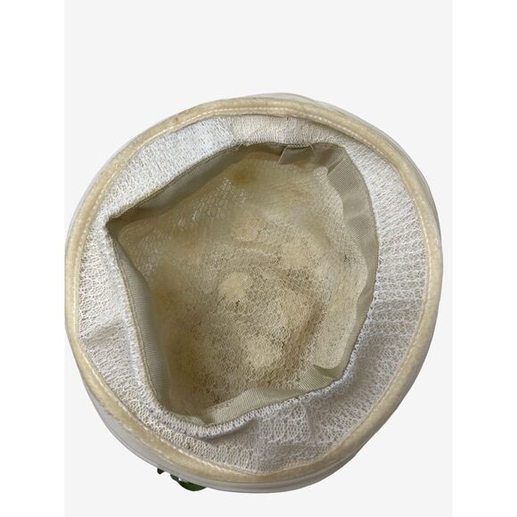 Vintage 1960s White Floral Cloche Hat Double Fabric Brim Retro Mid Century Style - Picture 7 of 7